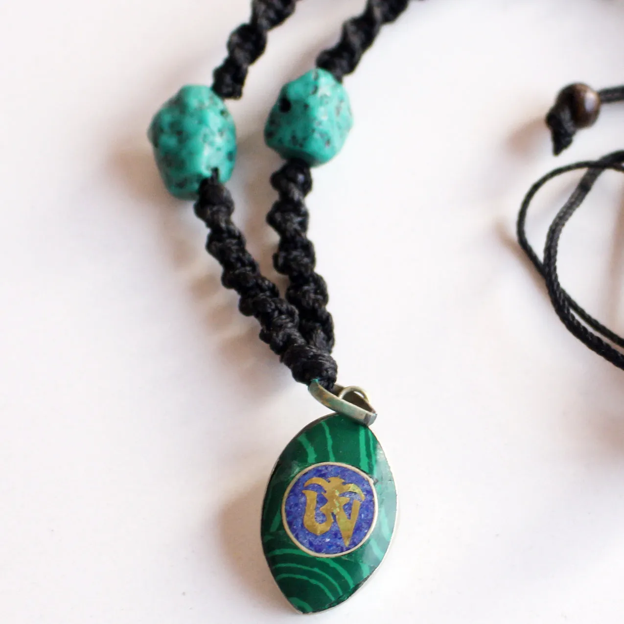 Lapis Inlaid Tibetan Om Pendant Necklace