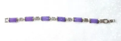 Lavender Jade and Silver Calligraphy Link  Bracelet 8"