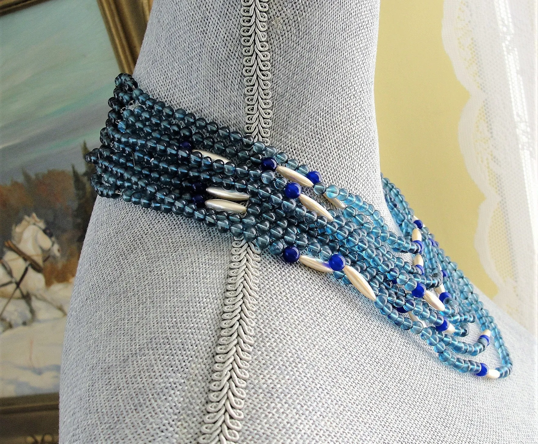 LUXURIOUS Italian Couture ORNELLA Venetian Art Glass Necklace, Multi Strand Of Blue Beads Day or Evening,Stunning Clasp,Collectible  Jewelry