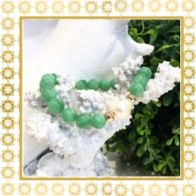 Luxury Baroque Pearl  Green Jade Gratitude Bracelet 14K Gold Filled