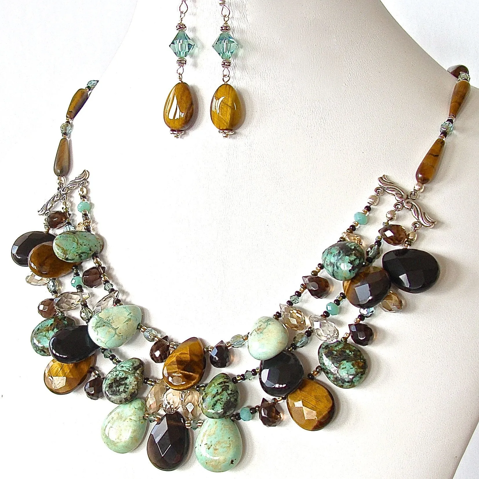 Lynx: Tigers Eye Gemstone Bib Necklace Set