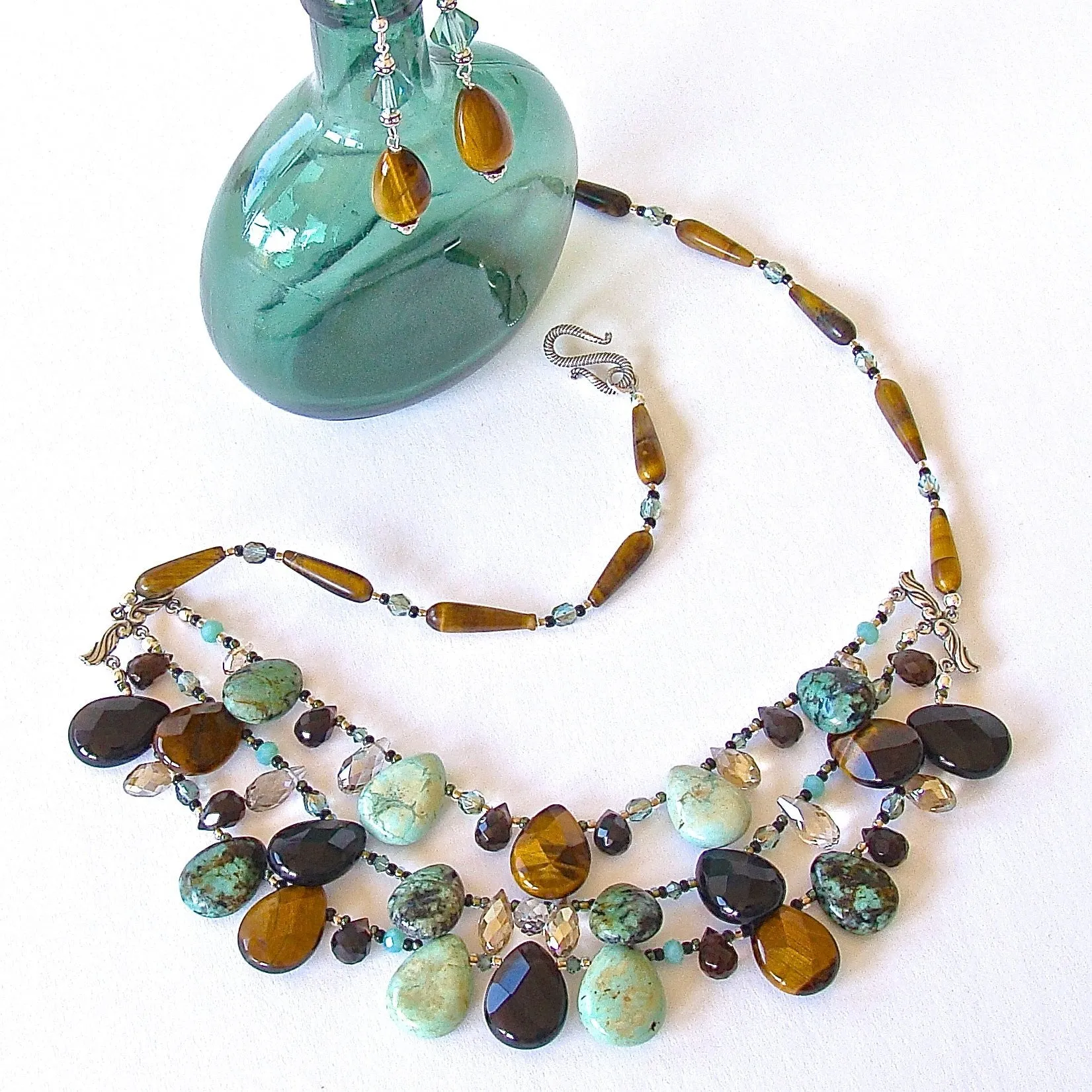 Lynx: Tigers Eye Gemstone Bib Necklace Set