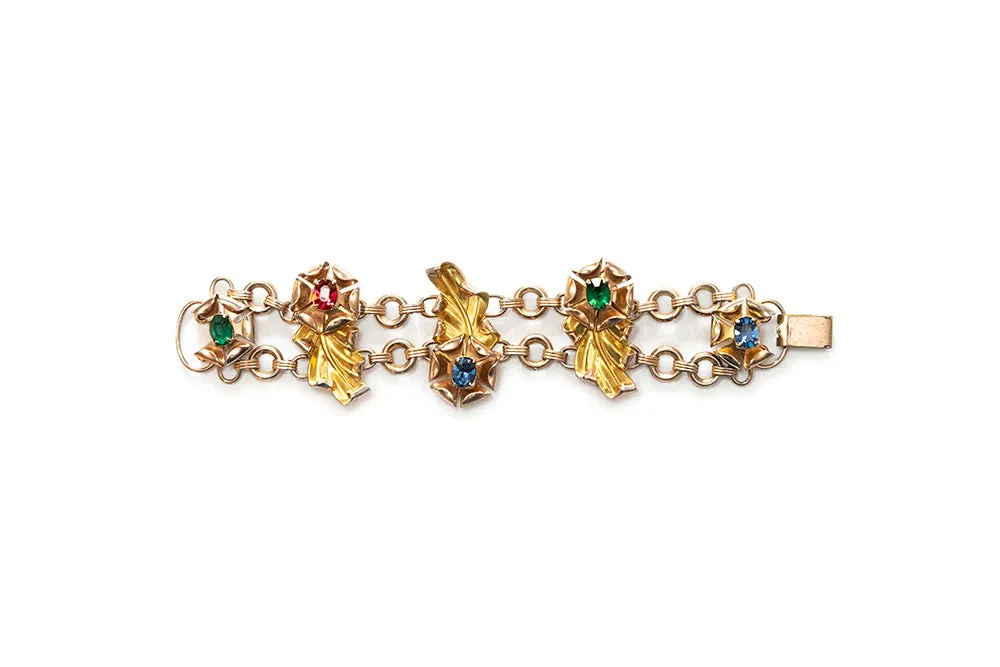 McCLELLAND BARCLAY Gold Plated Oak Leaf and Multi Colour Stones Bracelet