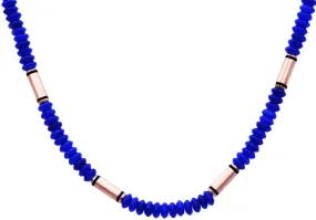 Mens Genuine Blue Onyx Rose Stainless Steel Necklace