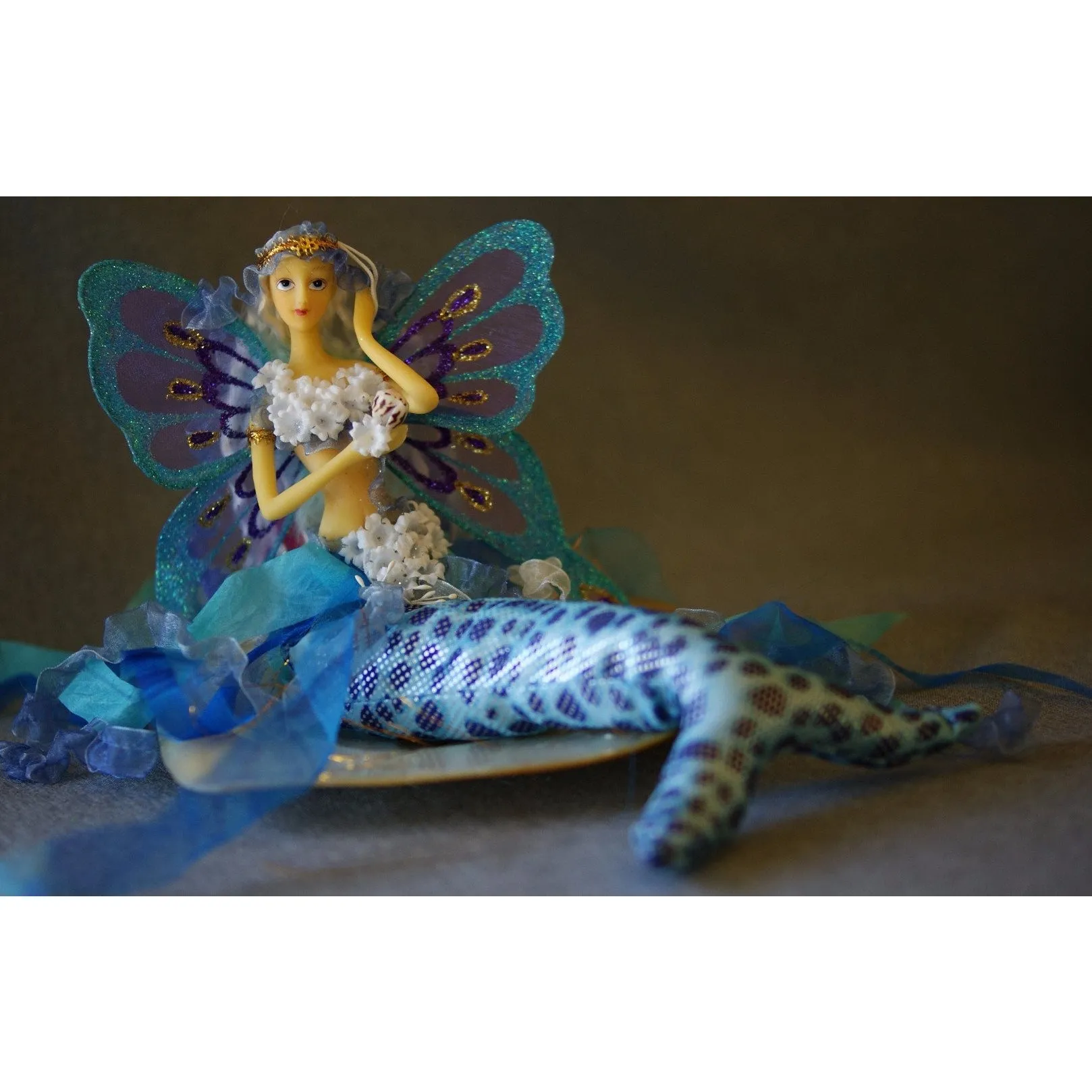 Mermaid Tail Doll with Butterfly Wings. Turquoise  large