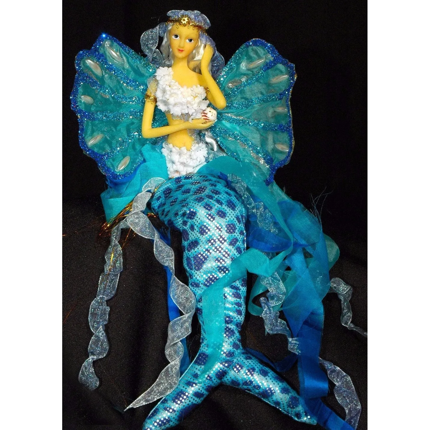 Mermaid Tail Doll with Butterfly Wings. Turquoise  large