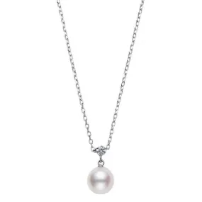 Mikimoto 18K White Gold Akoya Pearl and Diamond Pendant Necklace, 16-18 inch