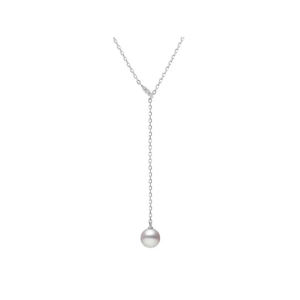 Mikmoto 18K White Gold Diamond and Akoya Pearl Drop Necklace