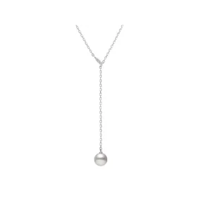 Mikmoto 18K White Gold Diamond and Akoya Pearl Drop Necklace