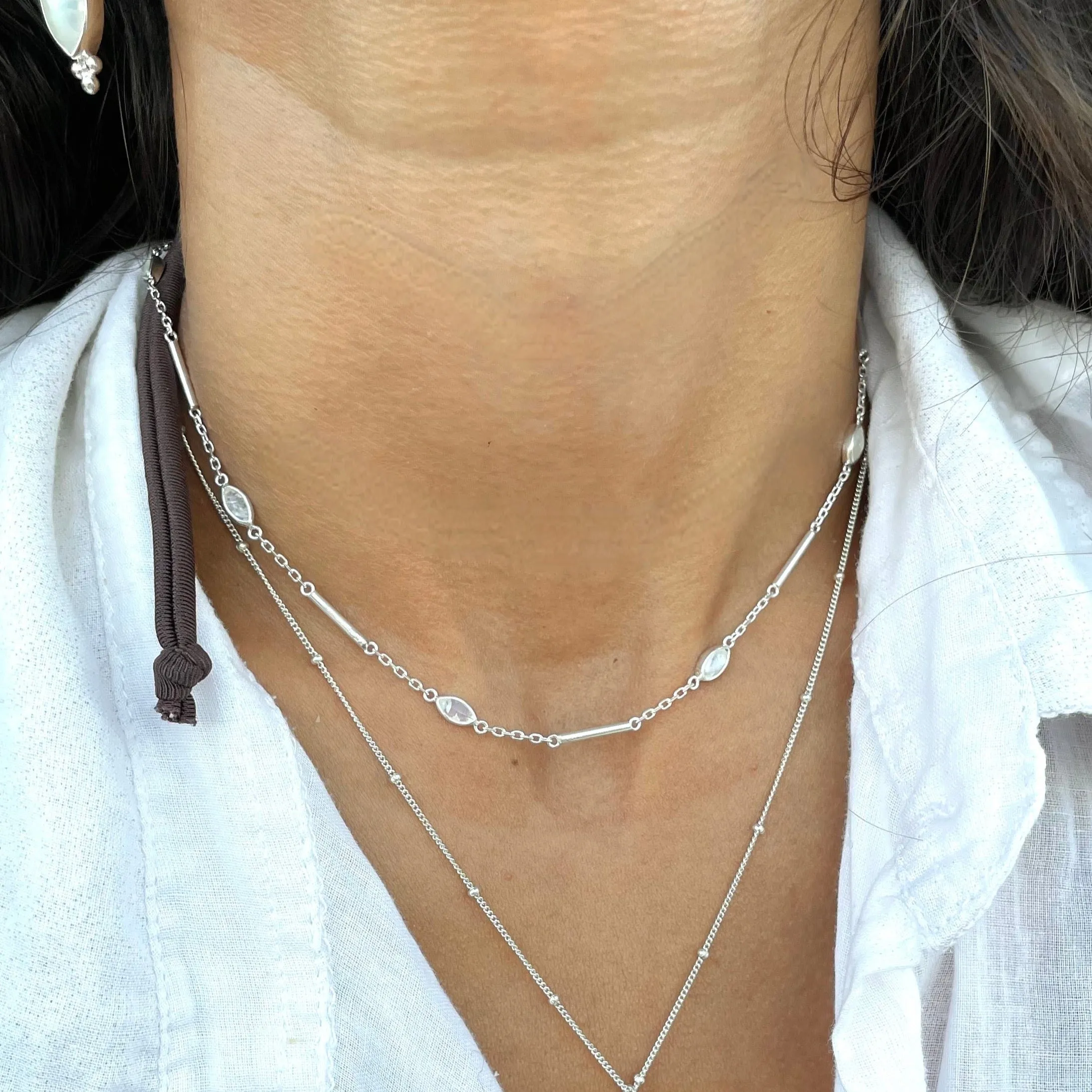 Mila Sterling Silver Rainbow Moonstone Choker