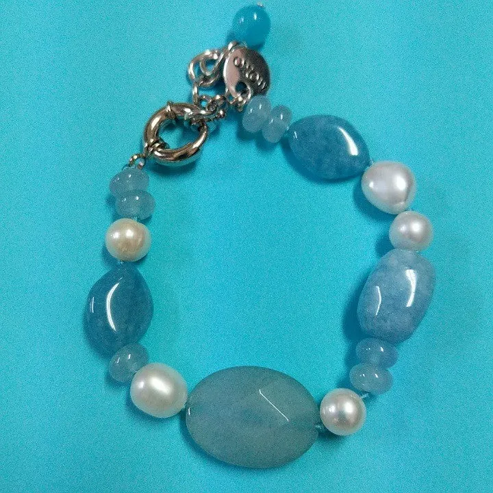 MOKO BRACELET AMAZONITE JADE FRESHWATER PEARLS