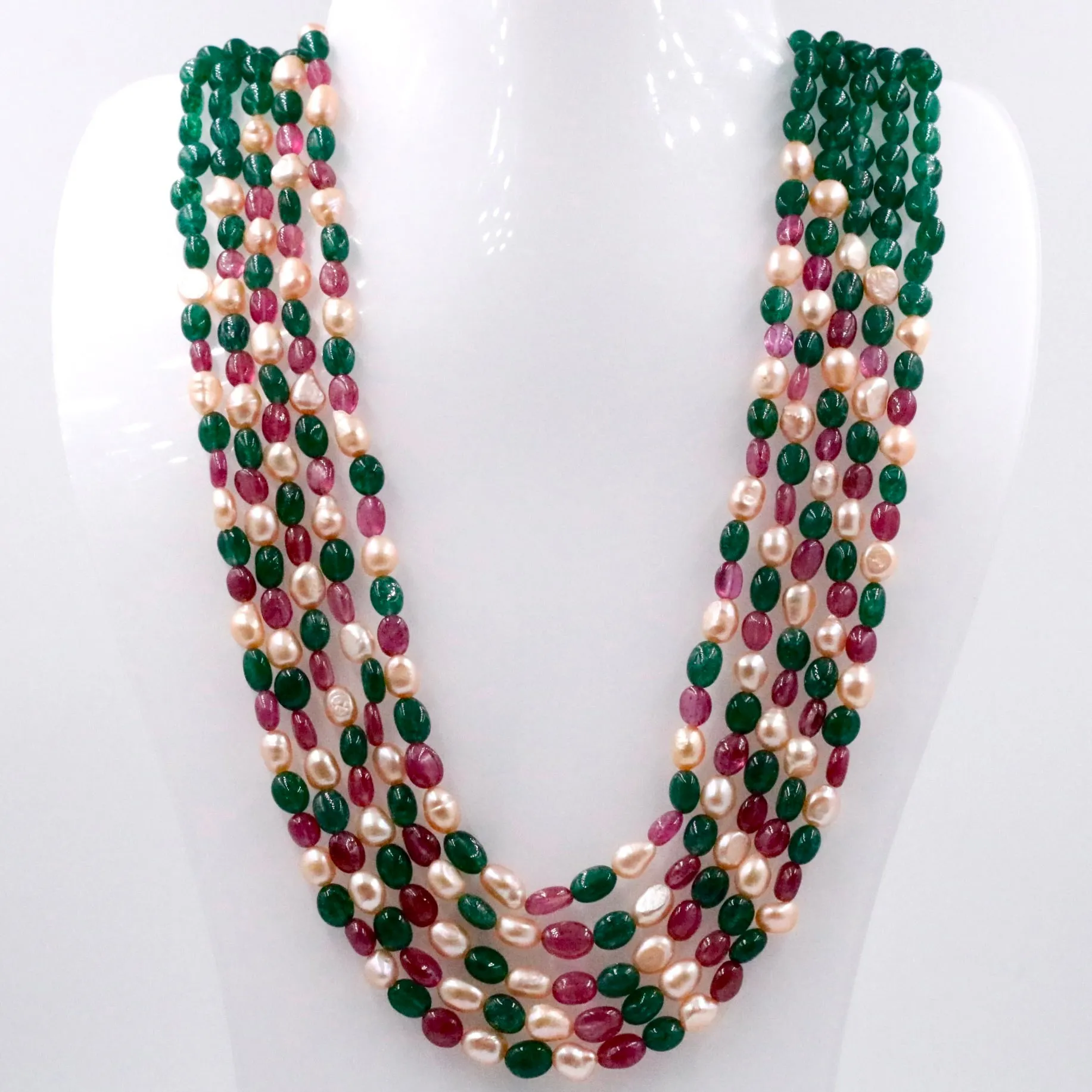 Multi Gemstone Layered Necklace Aventurine Quartz Beads Necklace Fresh Water Pearl Beads Necklace Ruby Beads Layered Necklace SKU: 6143351