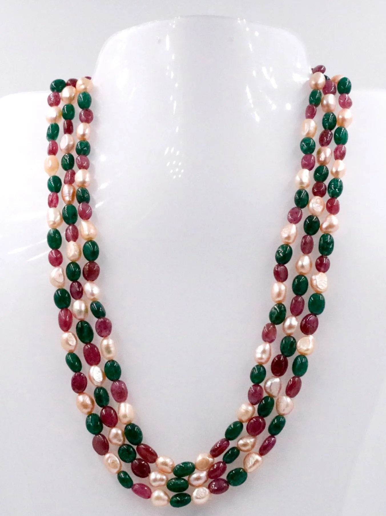 Multi Gemstone Layered Necklace Aventurine Quartz Beads Necklace Fresh Water Pearl Beads Necklace Ruby Beads Layered Necklace SKU: 6143351