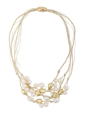 Multi-Strand Cotton and Freshwater Pearl Statement Necklace