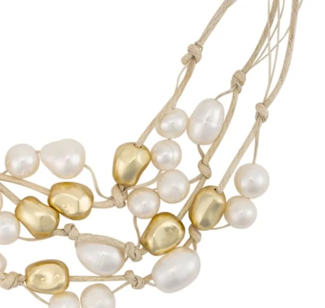 Multi-Strand Cotton and Freshwater Pearl Statement Necklace