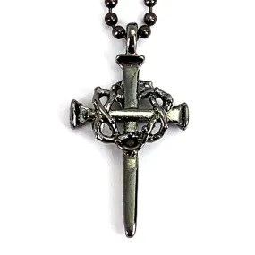 Nail Crown Cross In Gunmetal Finish with Gunmetal Ball Chain Necklace