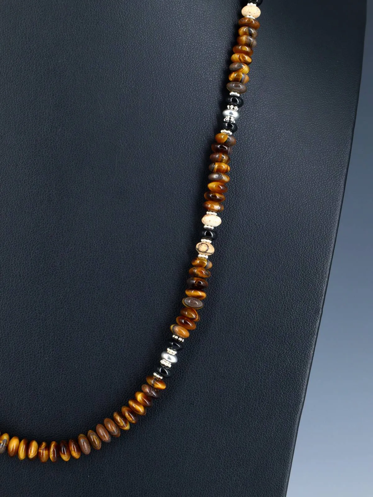 Native American Jewelry Onyx and Tiger Eye Bead Necklace