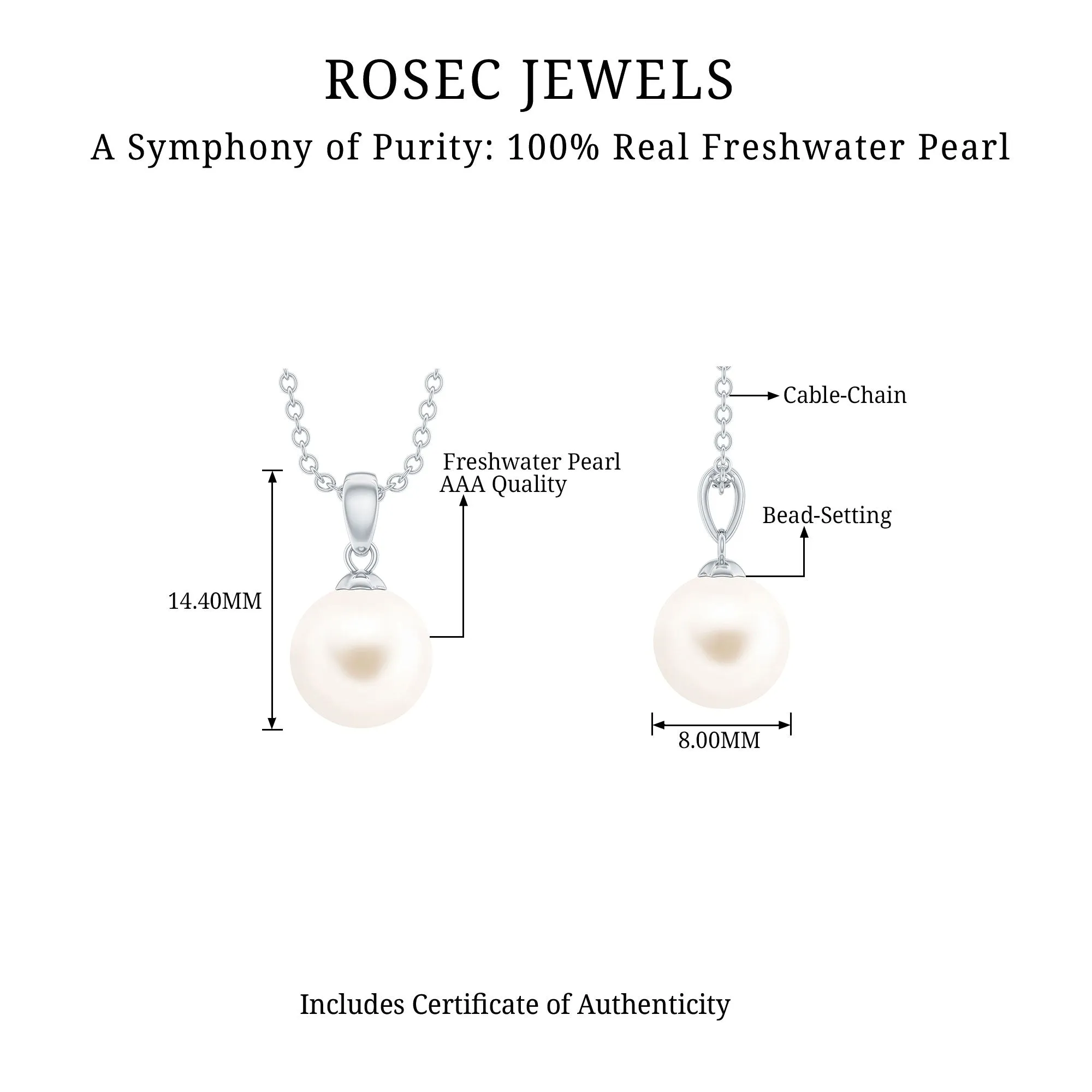 Natural Freshwater Pearl Solitaire Pendant Necklace