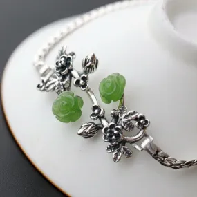 Natural Green Jasper Flowered Bracelet - S925 Silver