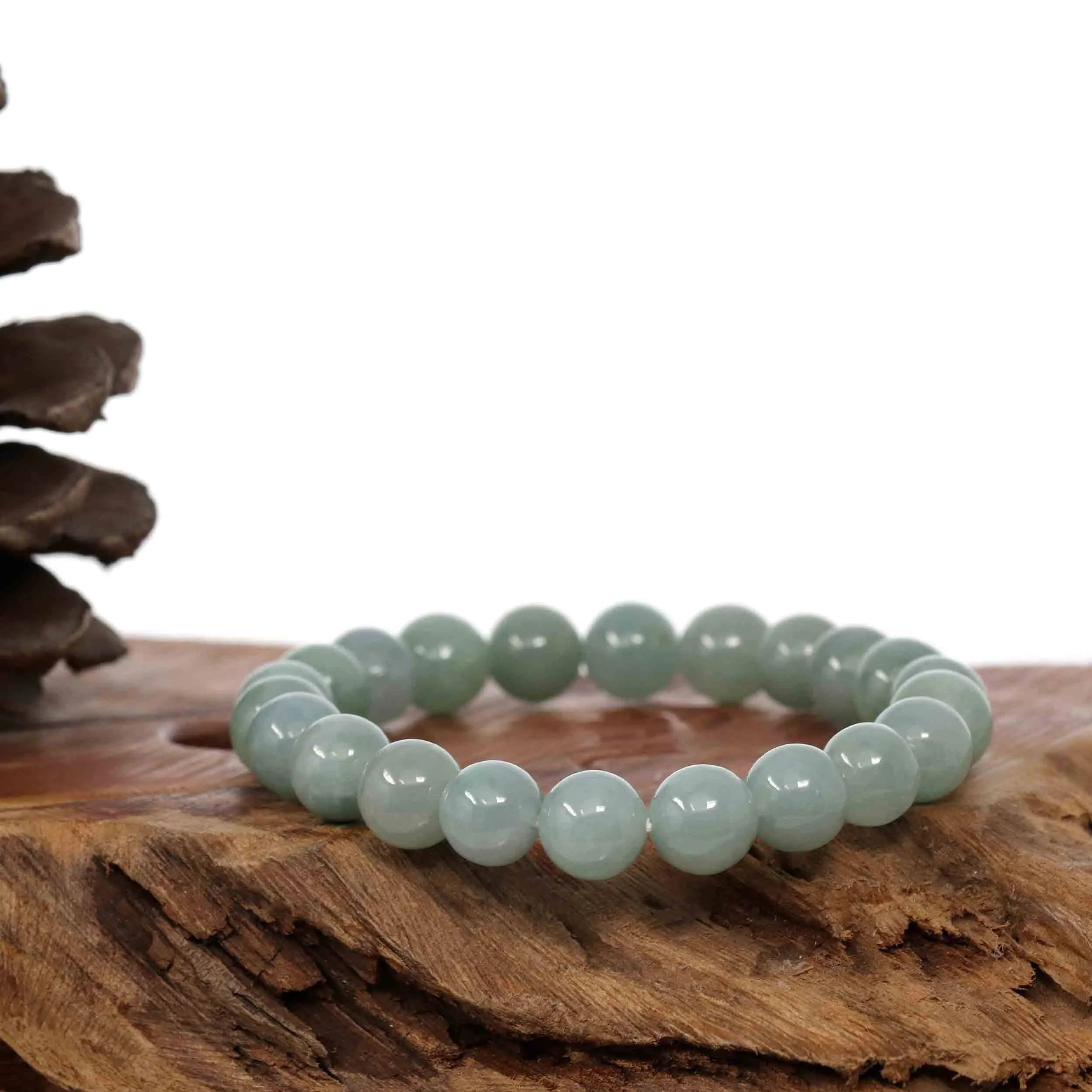 Natural Jadeite Jade 10 mm Round Oil Green Beads Bracelet ( 10 mm )