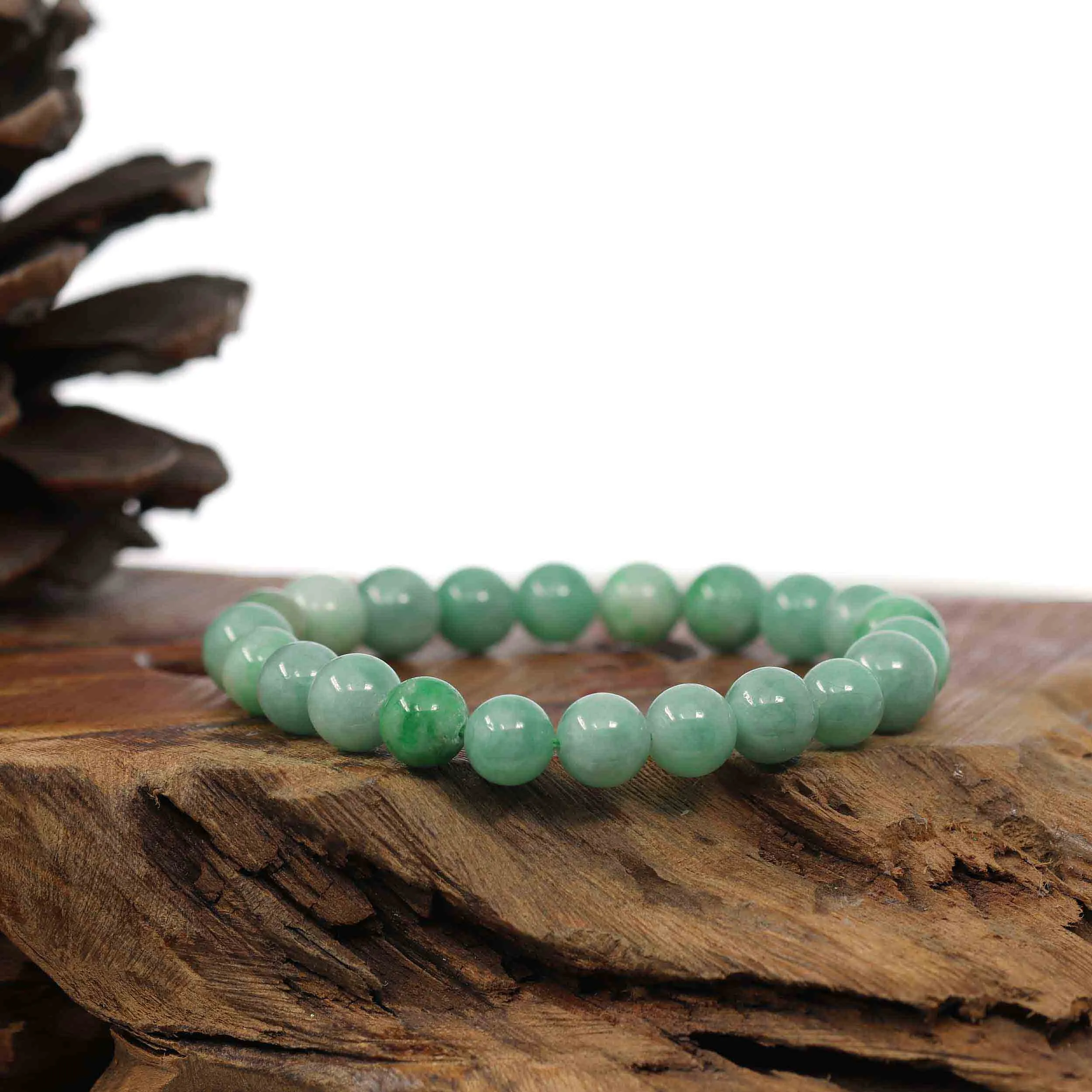 Natural Jadeite Jade Green Round Beads Bracelet ( 8.5 mm )