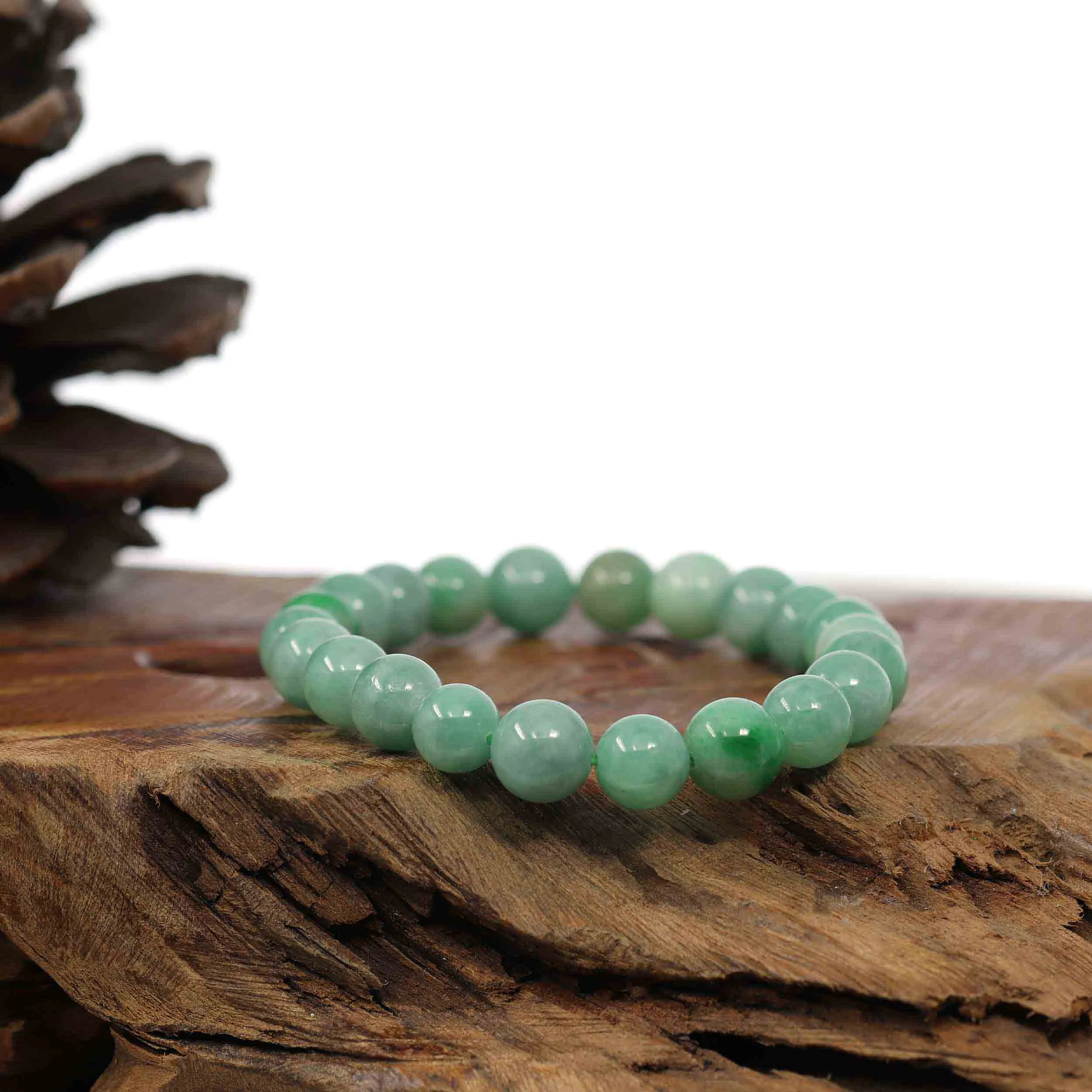 Natural Jadeite Jade Green Round Beads Bracelet ( 8.5 mm )