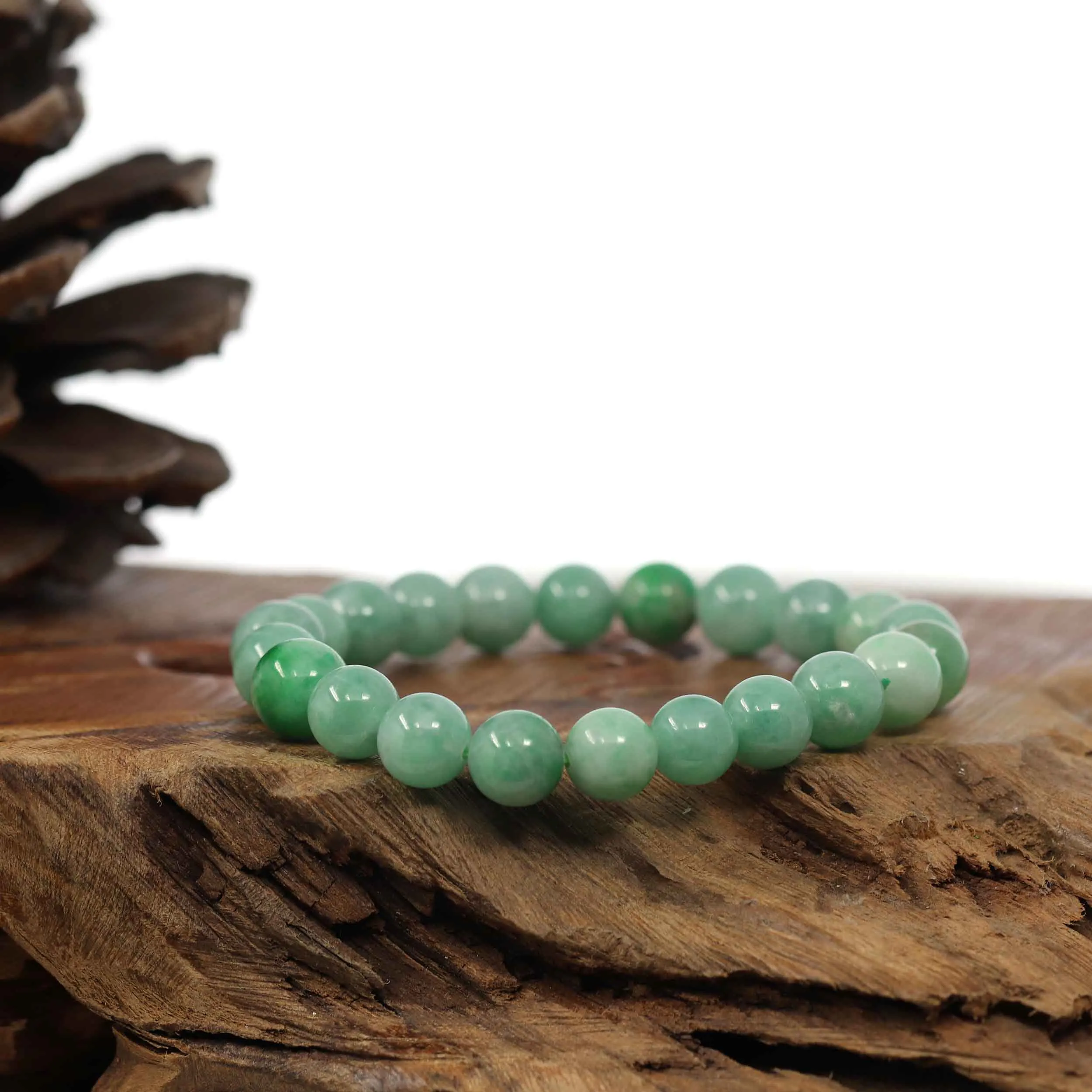 Natural Jadeite Jade Green Round Beads Bracelet ( 8.5 mm )