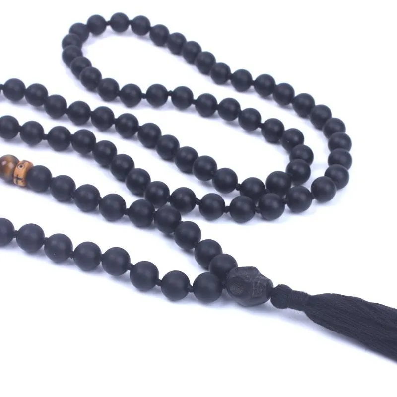 Natural Matte Black Onyx and Tiger eye Mala Beads