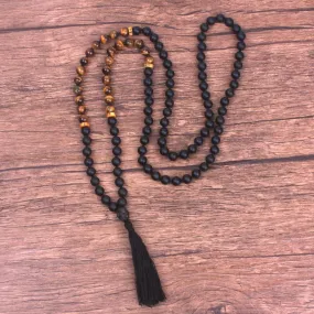 Natural Matte Black Onyx and Tiger eye Mala Beads