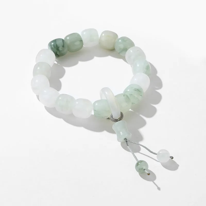 Natural Tianshan Jade Chalcedony Beaded Bracelet with Sterling Silver Charm