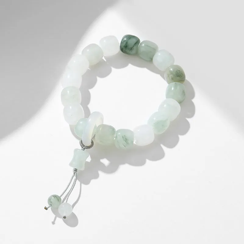 Natural Tianshan Jade Chalcedony Beaded Bracelet with Sterling Silver Charm