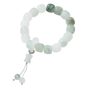 Natural Tianshan Jade Chalcedony Beaded Bracelet with Sterling Silver Charm