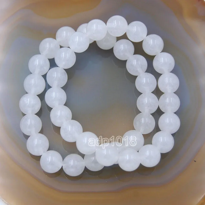 Natural White Jade Gemstone Beads Stretch Bracelet Healing Reiki