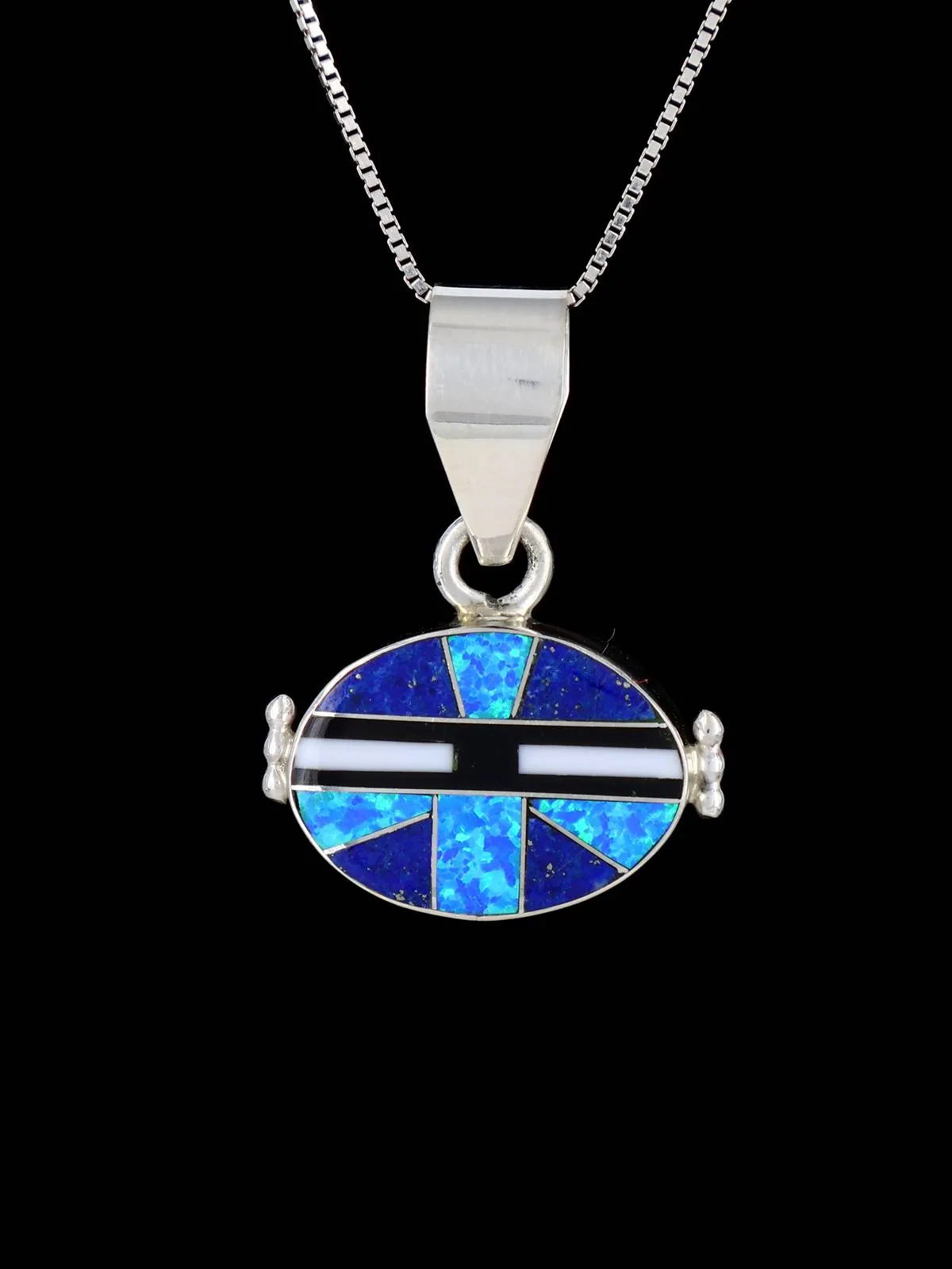 Navajo Sterling Silver Opalite and Lapis Inlay Yei Pendant