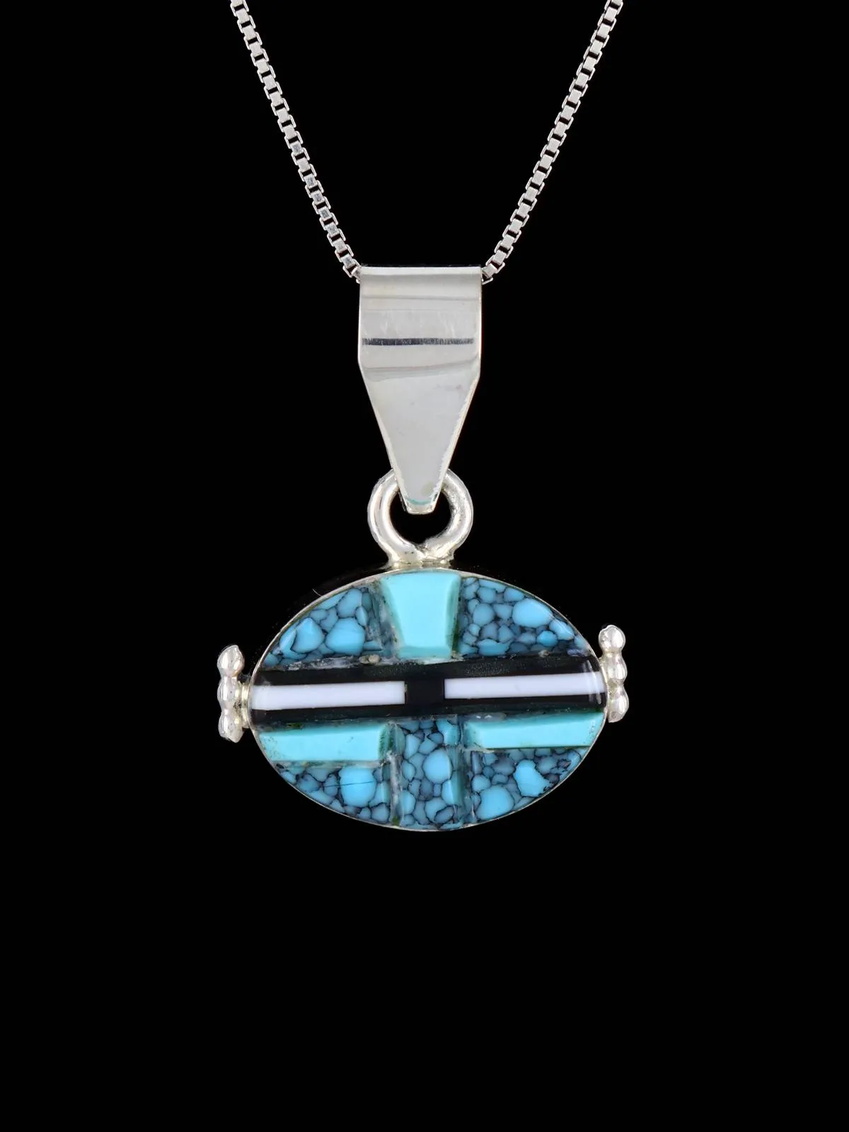 Navajo Sterling Silver Opalite and Lapis Inlay Yei Pendant