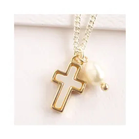 Necklace Cross With Fresh Water Pearl