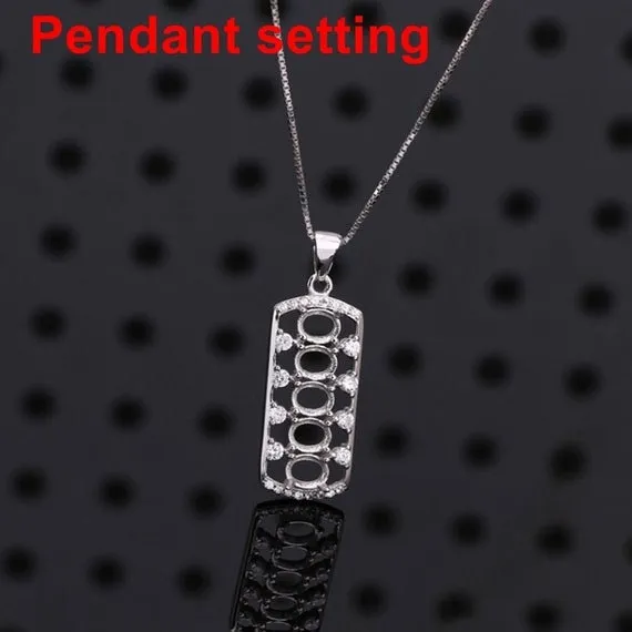 Necklace Pendant Setting Blank Bezel 3x5mm 1pc 2.2g 925 Sterling Silver CZ Semi Mount for 5 Oval Shape Cabochon Cameo Wholesale Available