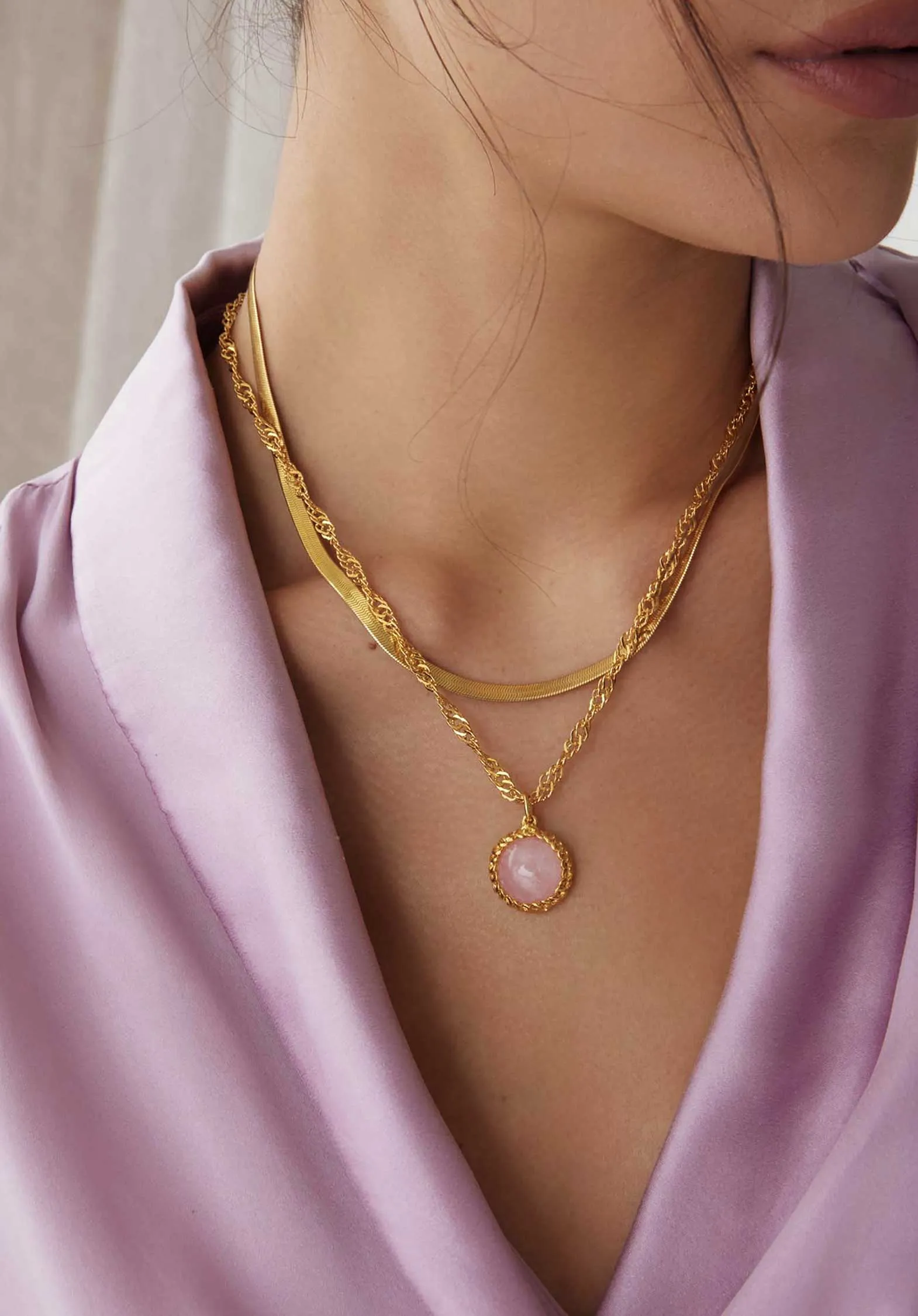 Necklace Rose Quartz Neck Gold-Pink