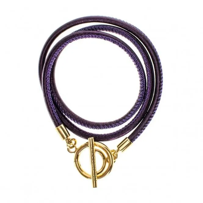 Nikki Lissoni Aubergine Leather Cord Gold Plated Wrap Bracelet