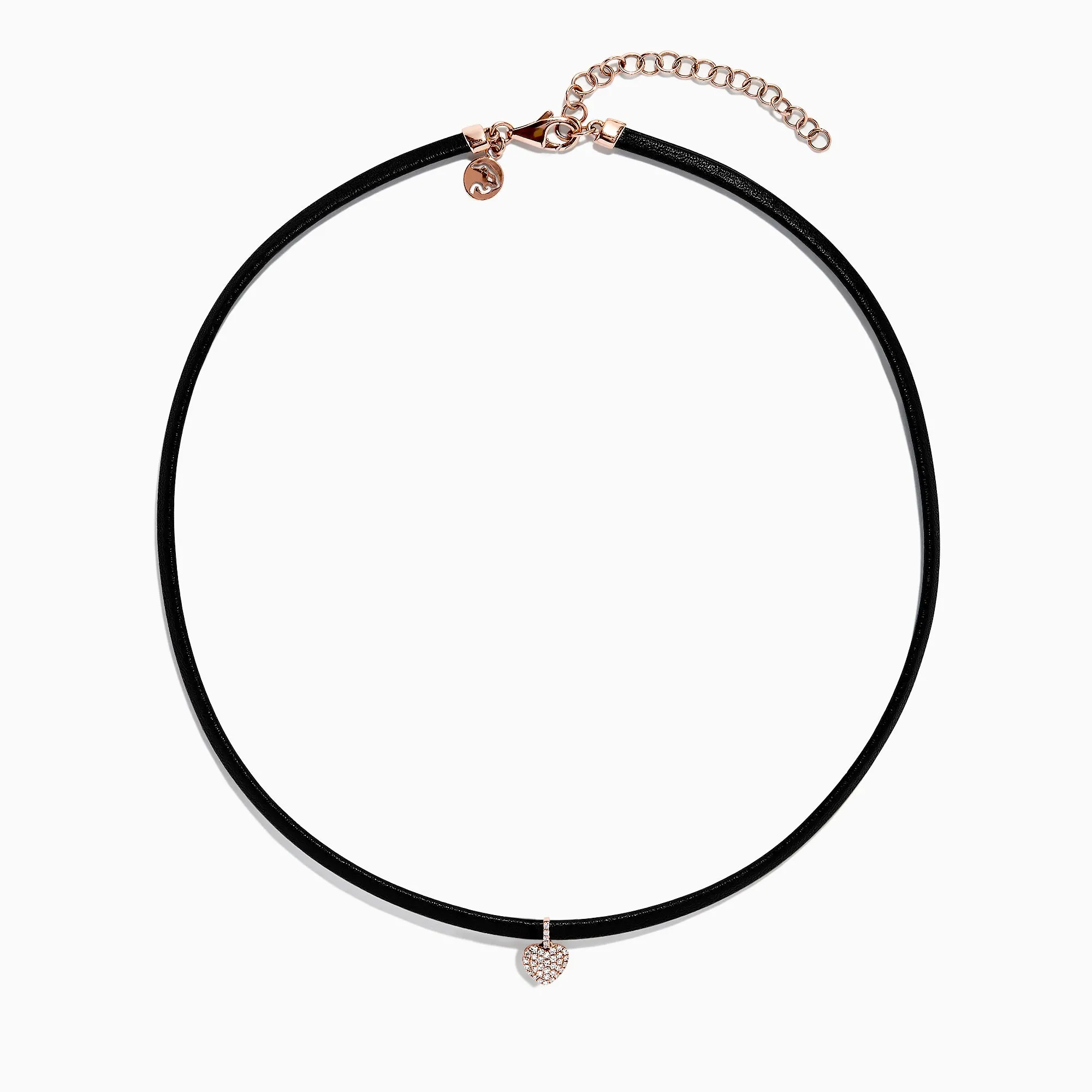 Novelty 14K Rose Gold Diamond Heart Leather Choker, 0.12 TCW