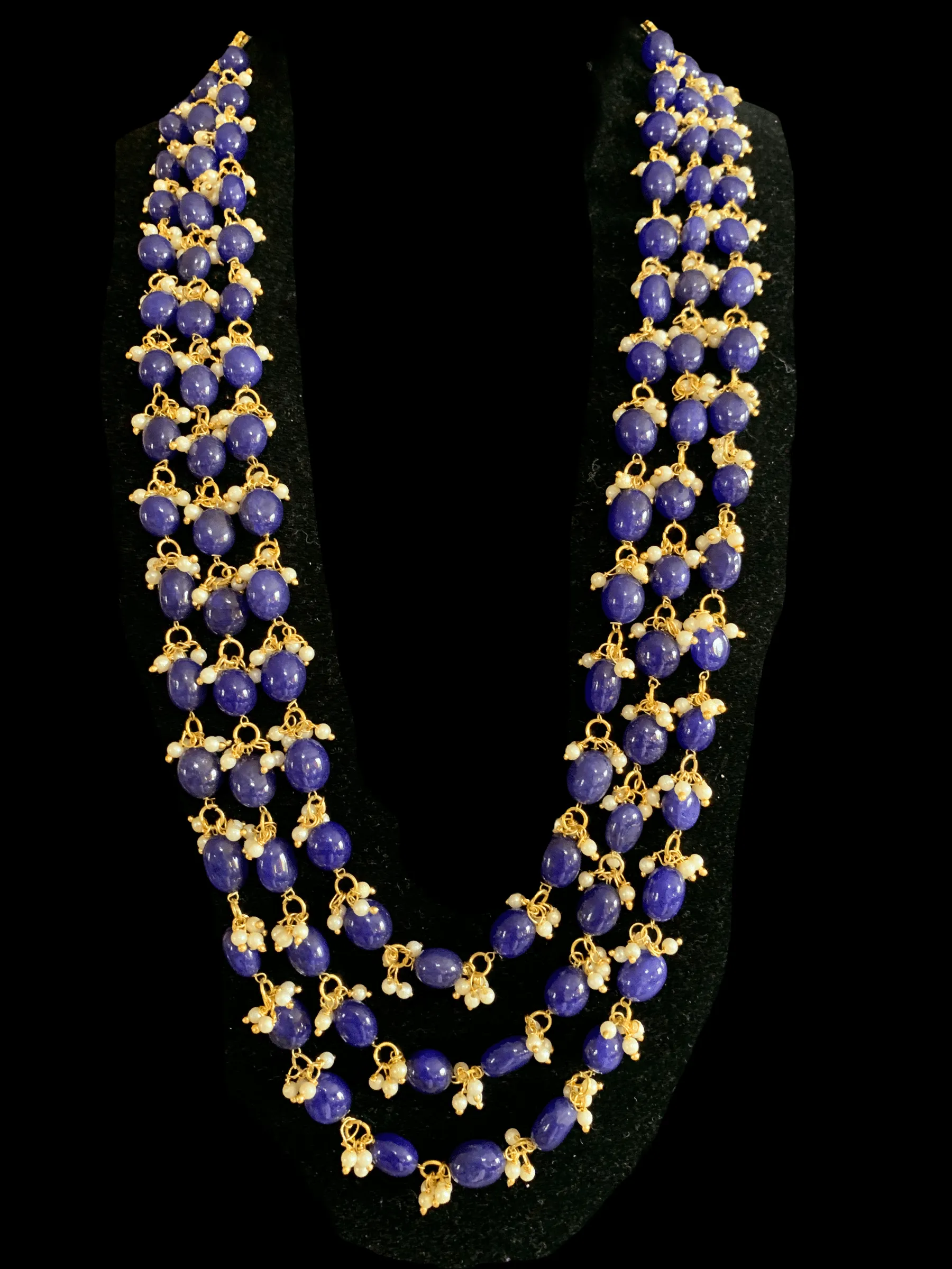 NS307  Piyali beaded necklace - blue   ( SHIPS IN 4 WEEKS  )