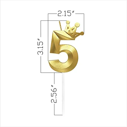 Number 5 Birthday Candle 3D Crown Designed Cake Topper Decorations for Five Years Old Happy Birthday Candles Anniversaries (Crown-5, Gold)