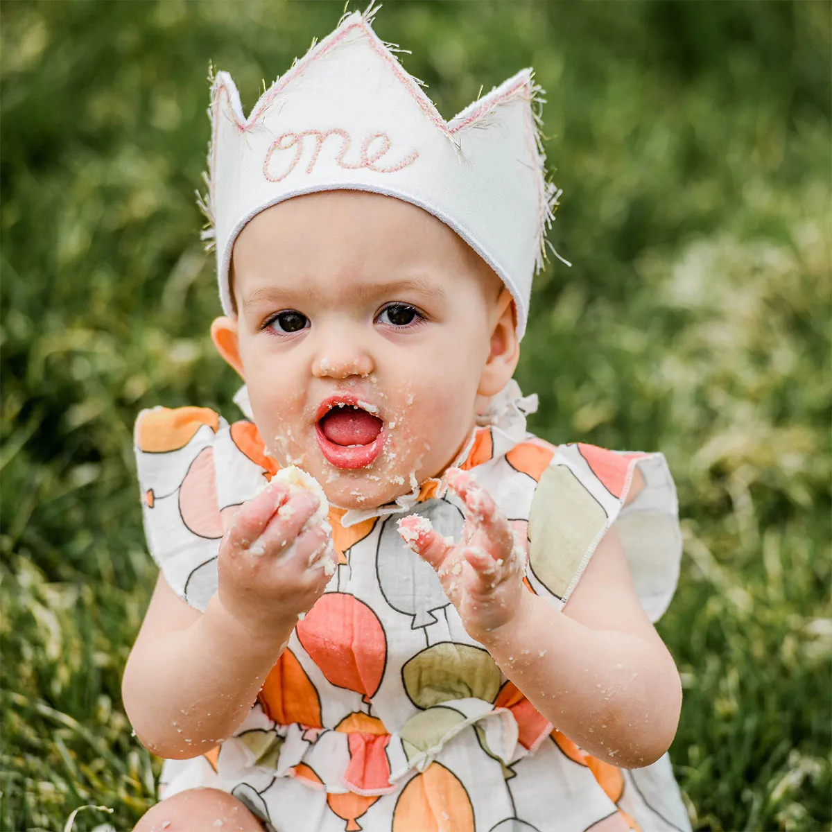 oh baby! Birthday Crown - one - Blush/Gold Trim on Oyster Linen