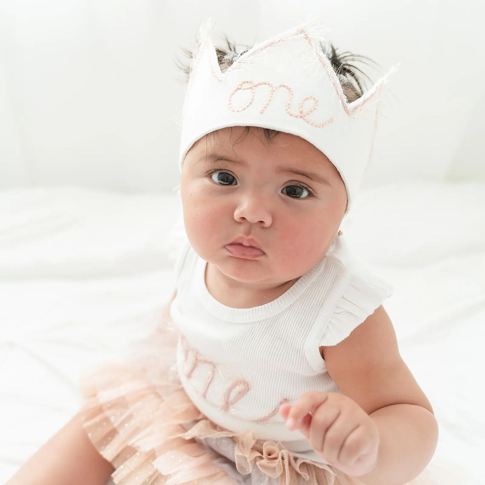 oh baby! Birthday Crown - one - Blush/Gold Trim on Oyster Linen