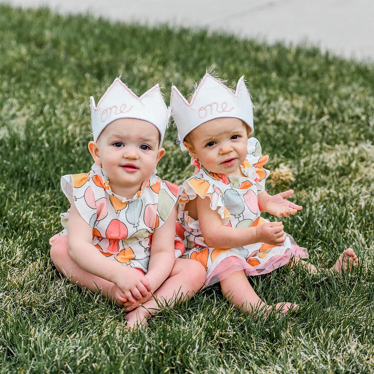 oh baby! Birthday Crown - one - Blush/Gold Trim on Oyster Linen