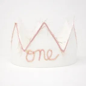 oh baby! Birthday Crown - one - Blush/Gold Trim on Oyster Linen