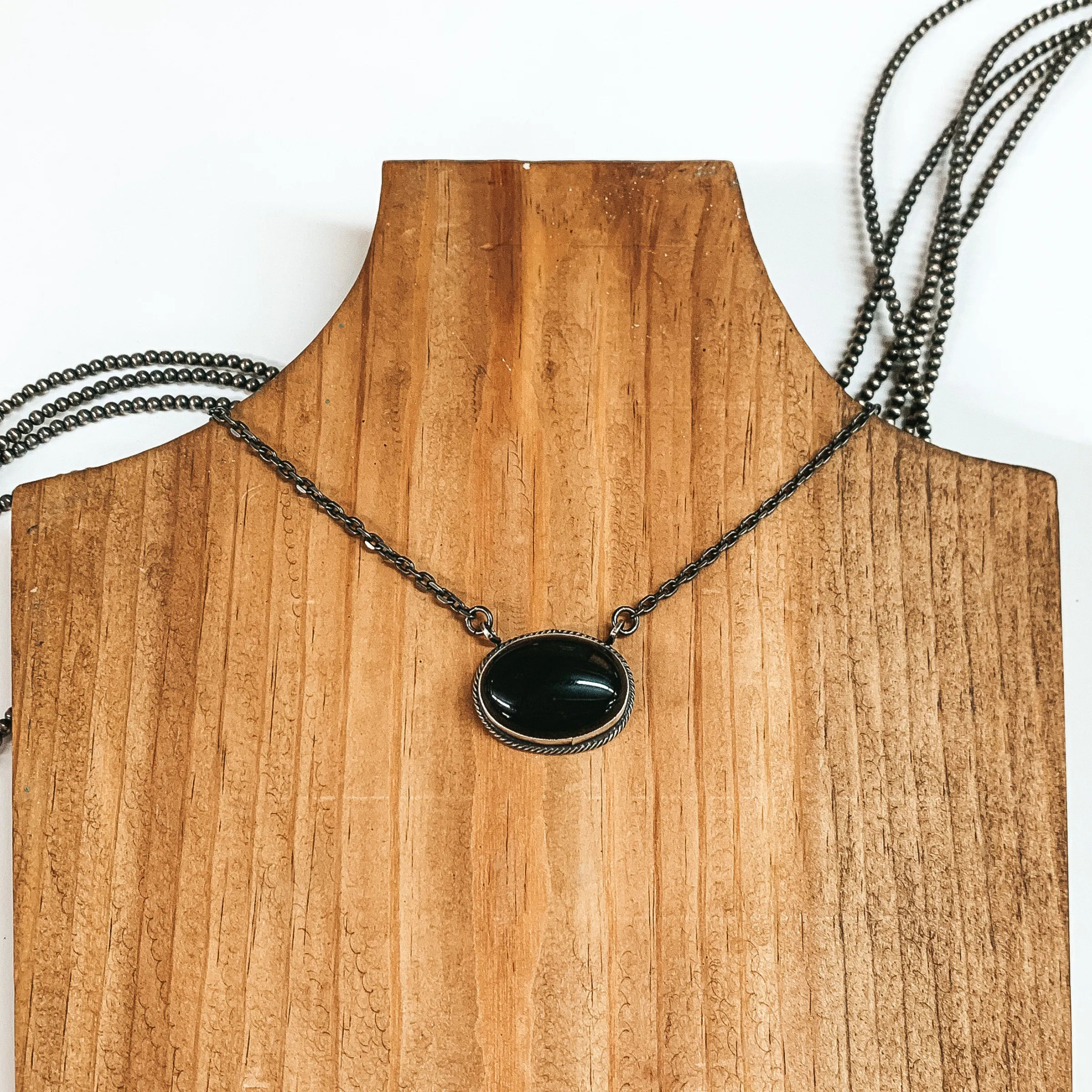 Online Exclusive | Dave Skeets | Navajo Handmade Sterling Silver Necklace with Black Onyx Oval Pendant