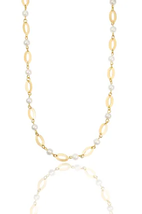 Oval Charm Link Pearl Necklace (F11A/I85)