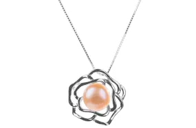 Peach Freshwater Pearl Pendant and Sterling Silver (925) Chain Necklace 9mm