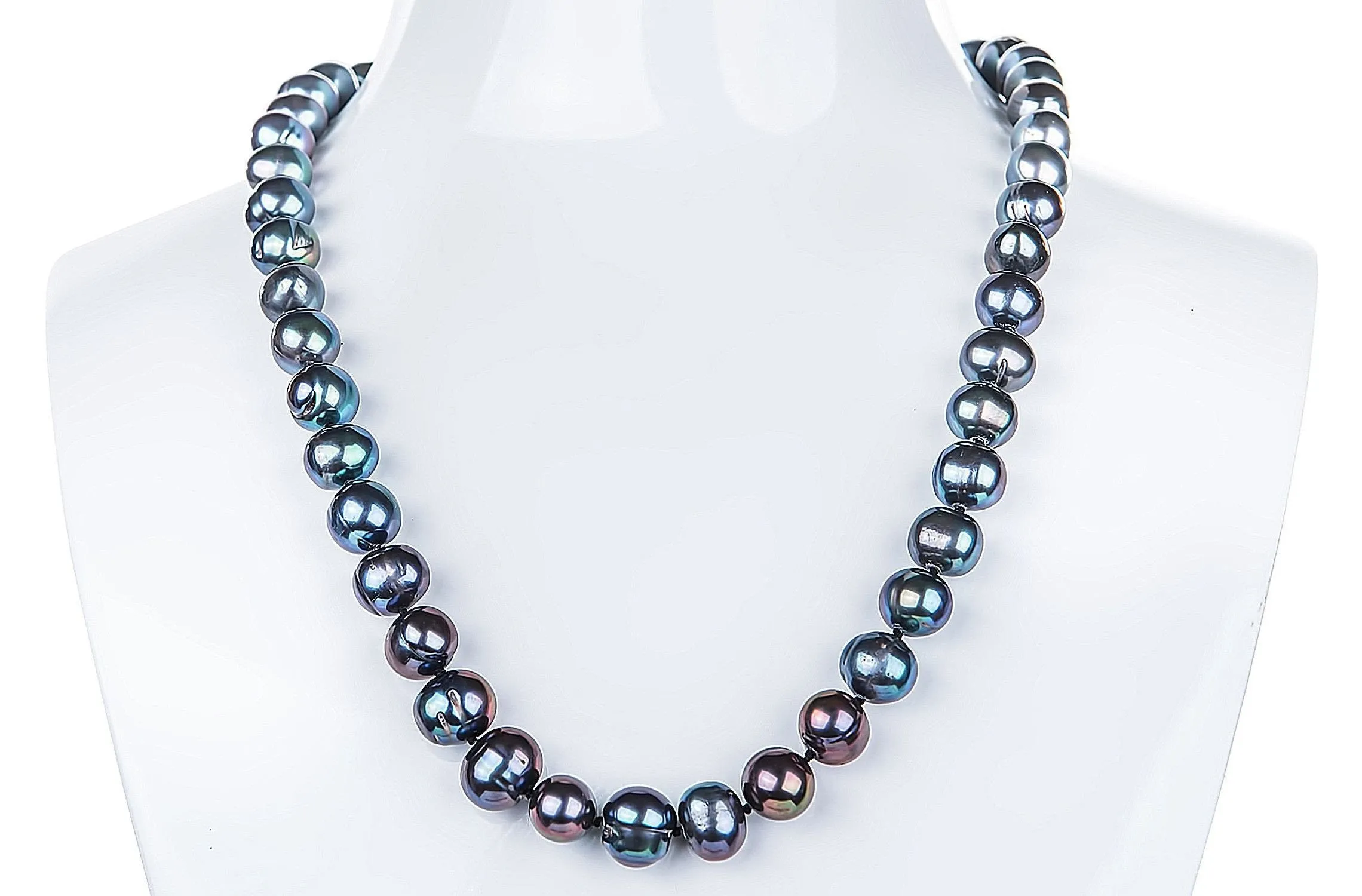 Peacock Blue Off-Round Freshwater Necklace 9-10mm